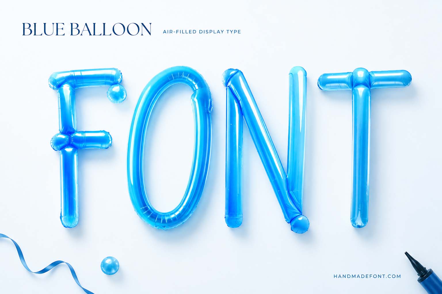 Blue Balloon Font with glossy inflated letters for party design inspiration