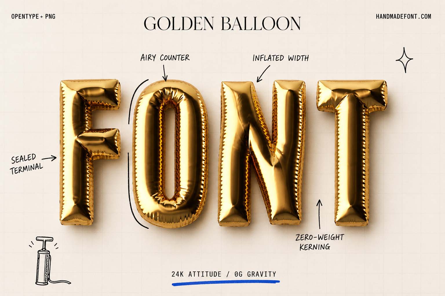Golden Balloon Font with shiny inflated gold letters for luxury celebration design