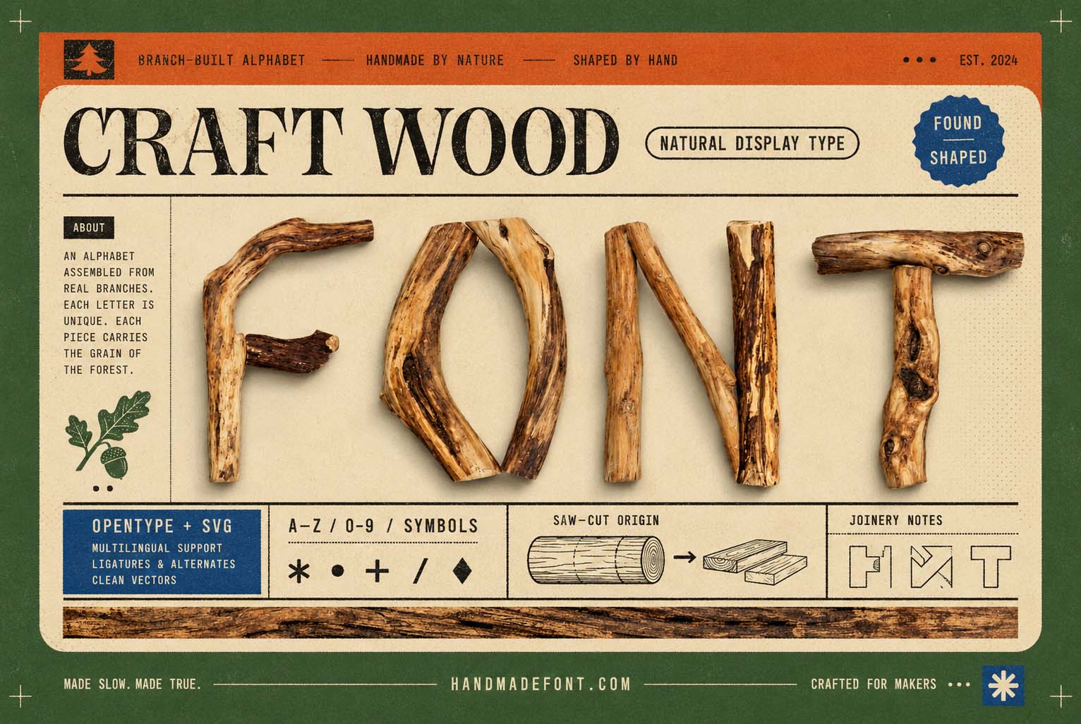 Craft Wood Font shown in another handmade wooden lettering composition