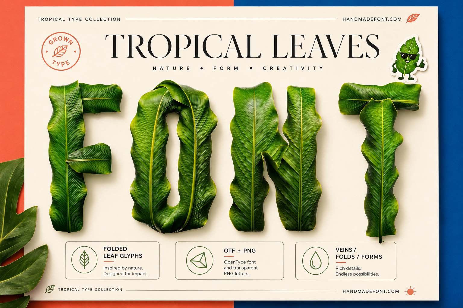 Tropical Leaves Font – folded green leaf typography for eco branding