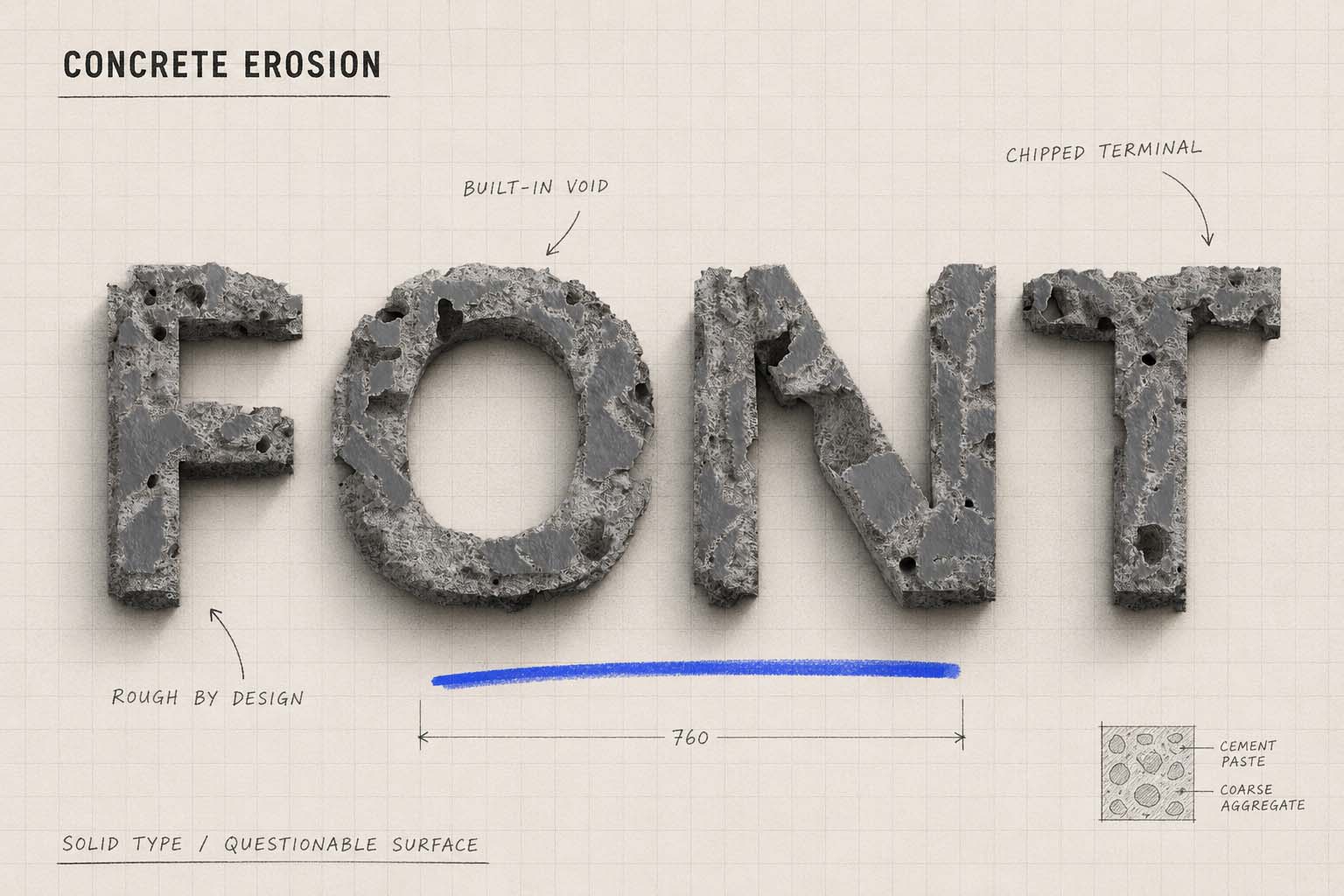 Concrete Erosion Font – rugged damaged lettering for urban design