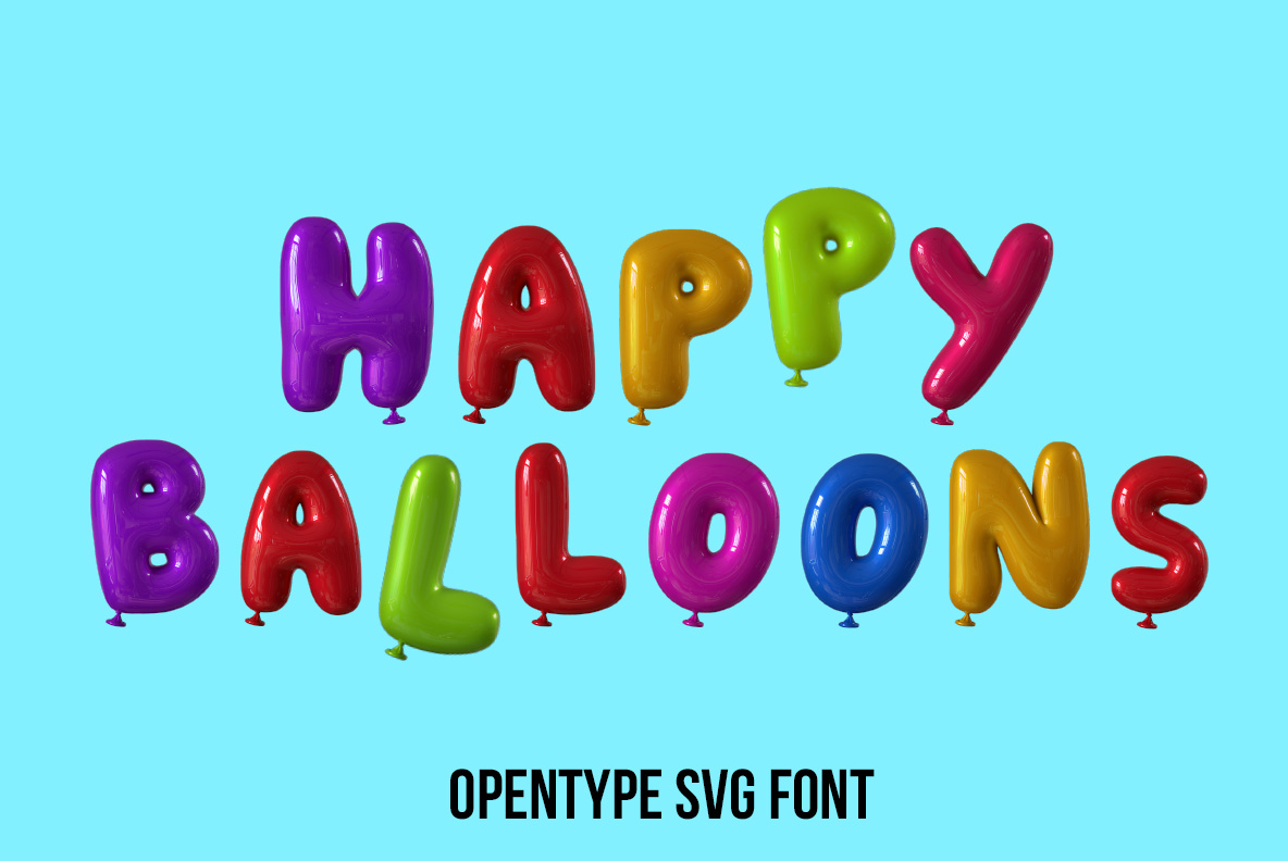 Happy Balloon Font with colorful twisted balloon letters