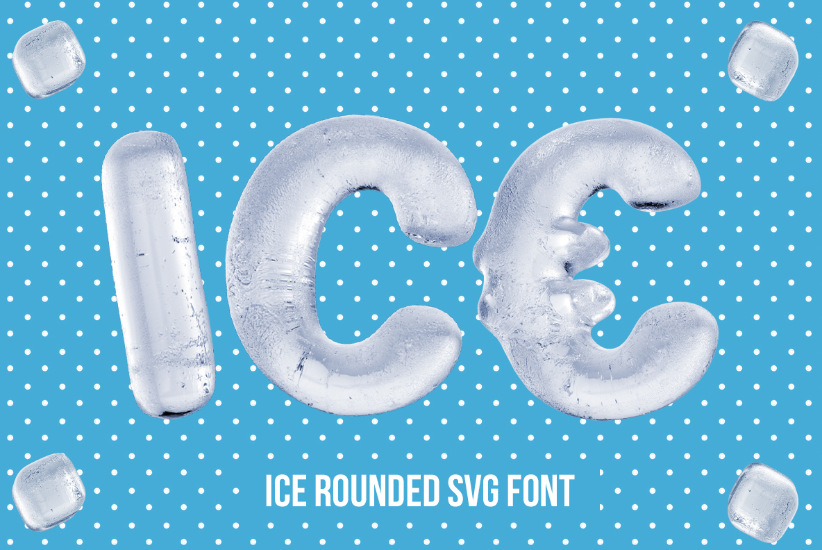 Ice Round Font with rounded letters featuring realistic frozen ice textures