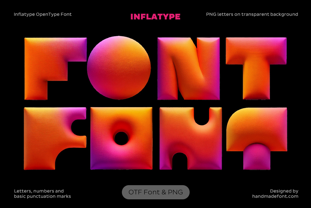 Inflatype Font with soft inflated orange and pink letterforms