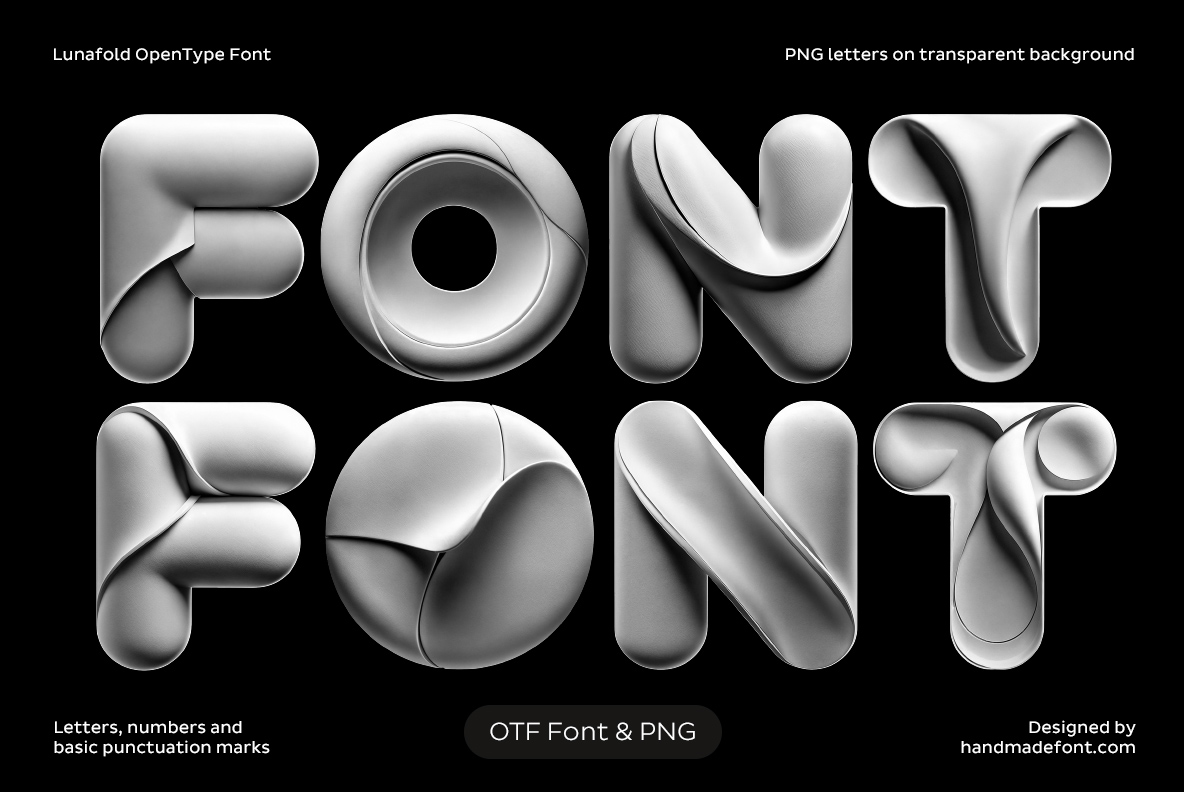 Lunafold Font with smooth folded sculptural letterforms