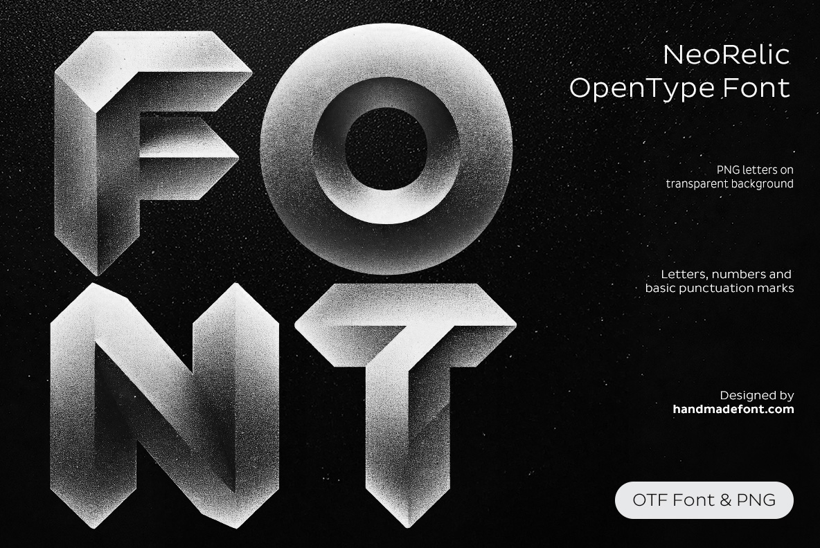 NeoRelic Font with monumental geometric monochrome letterforms