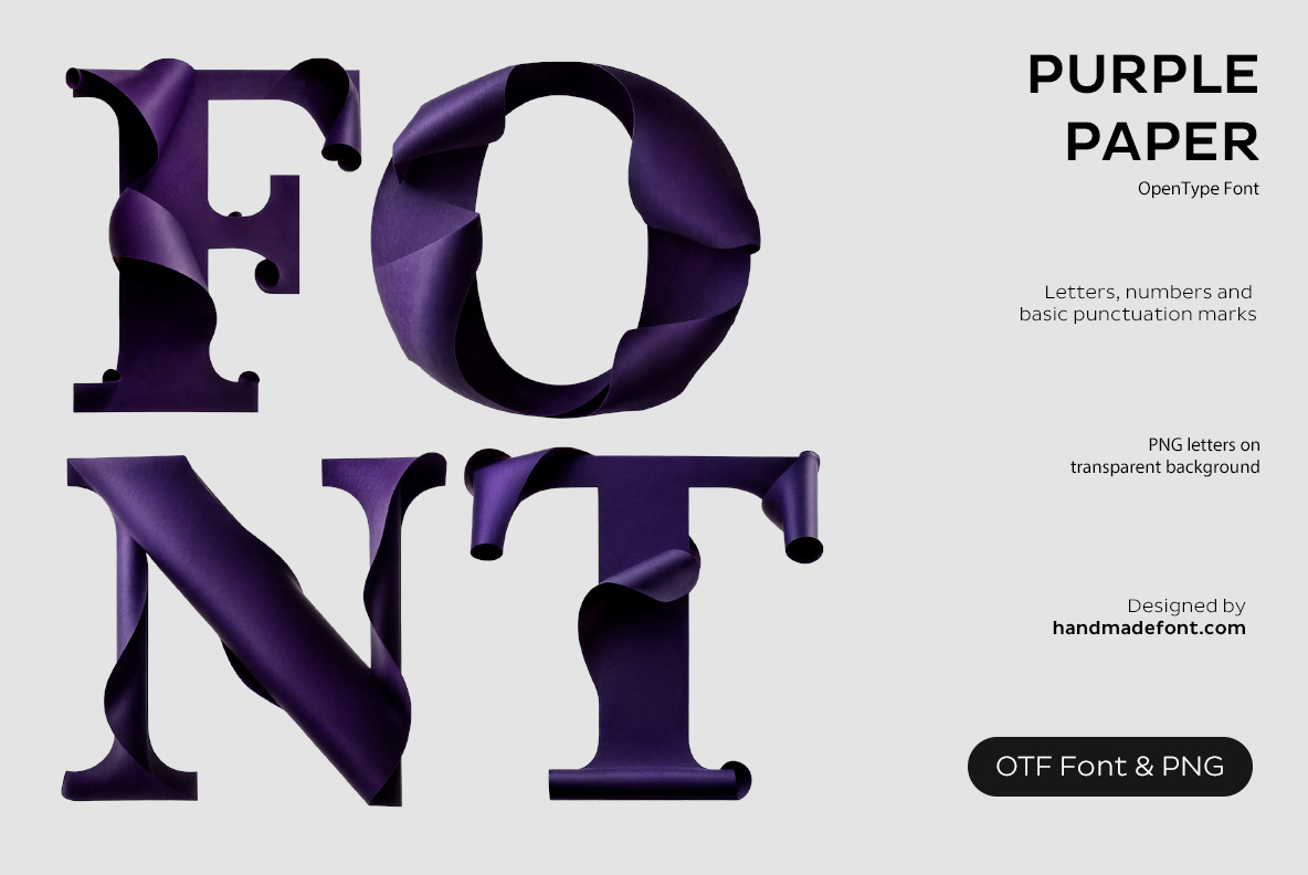 Purple Paper Font with folded violet paper forming elegant dimensional letters