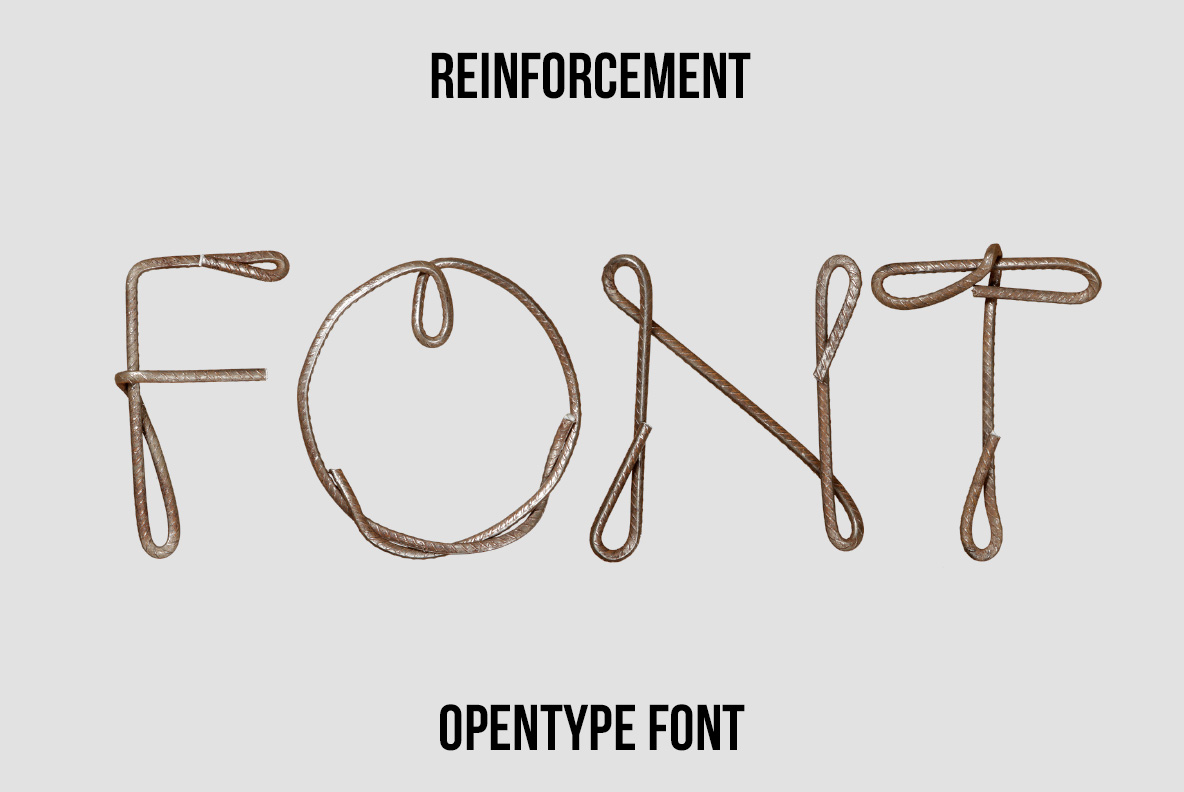 Reinforcement Font formed from bent rusty steel rebar rods