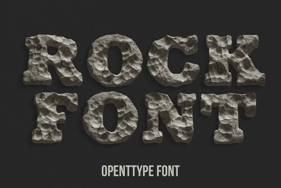 Rock Font with massive rugged stone letters formed from natural rock