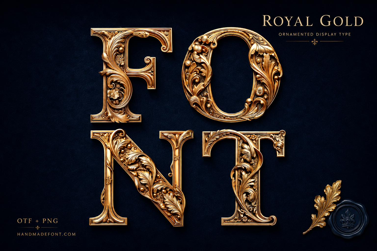 Royal Gold Font with rich golden lettering and elaborate royal ornament