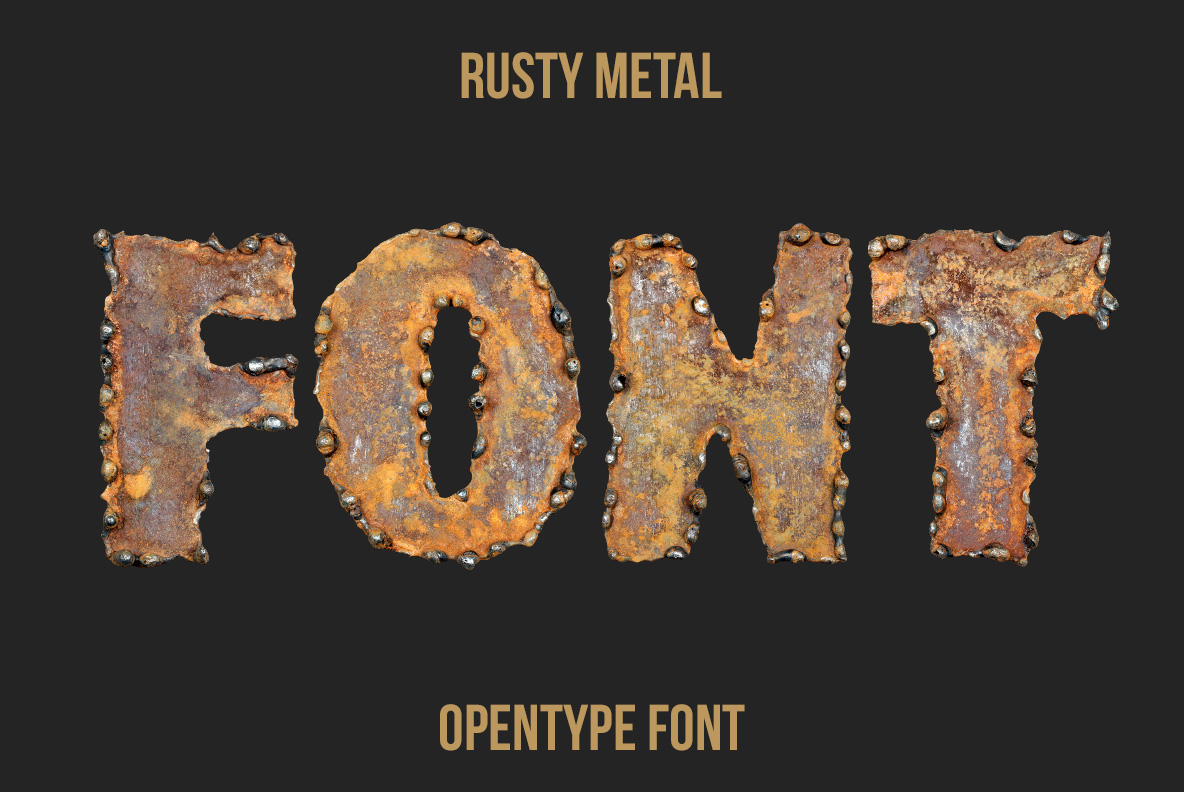 Rusty Metal Font with corroded steel letters and rough welded edges