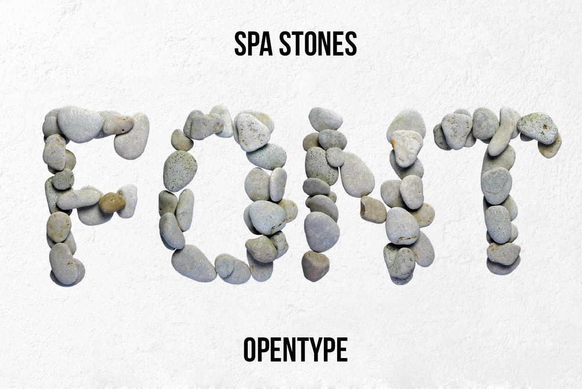 SPA Stones Font with letters formed from smooth natural pebbles