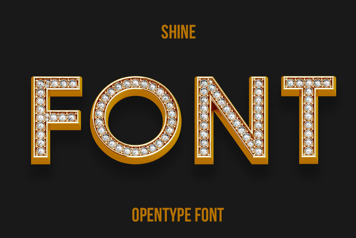 Shine Font with polished gold letters decorated with sparkling diamond-like details