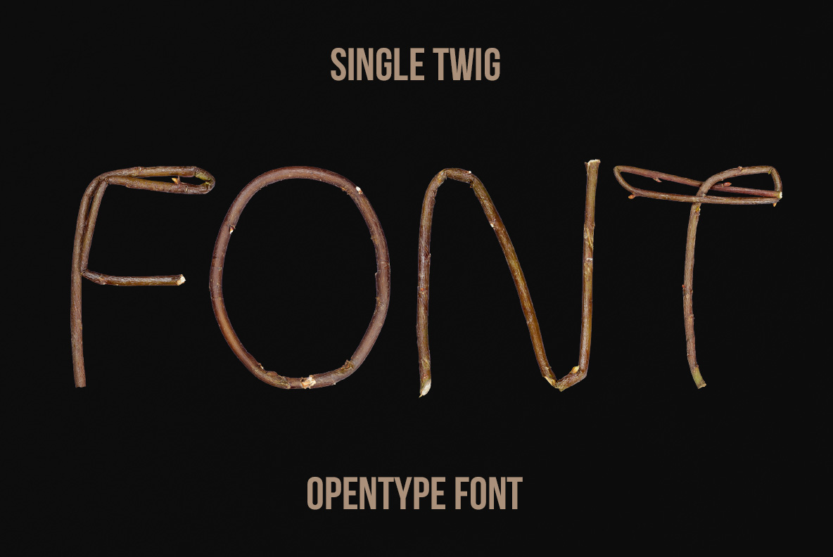 Single Twig Font – Natural Branch Typography Single Twig Font with minimalist handmade letters shaped from individual natural twigs