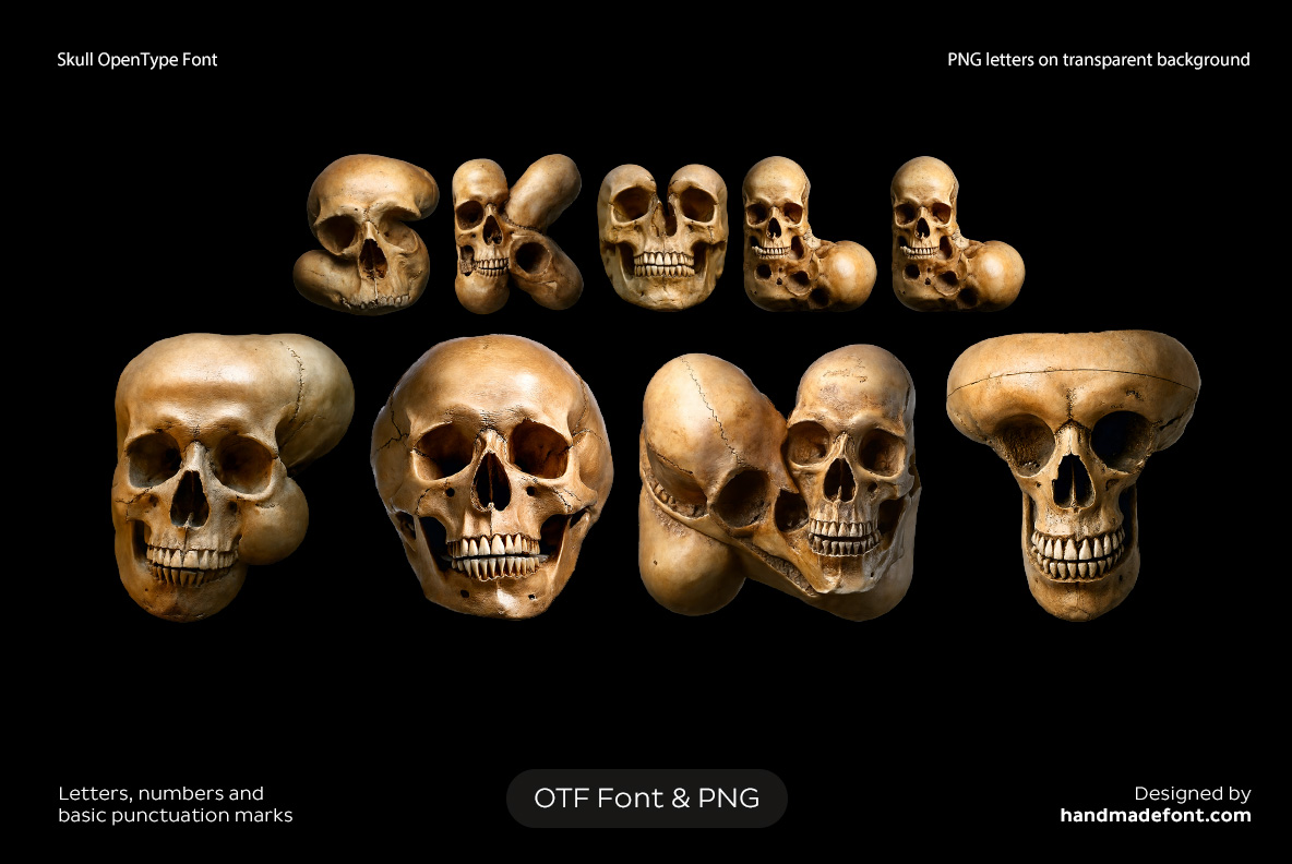 Skull Font – Dark Skeletal Typography Skull Font with macabre letterforms built from skulls and skeletal details