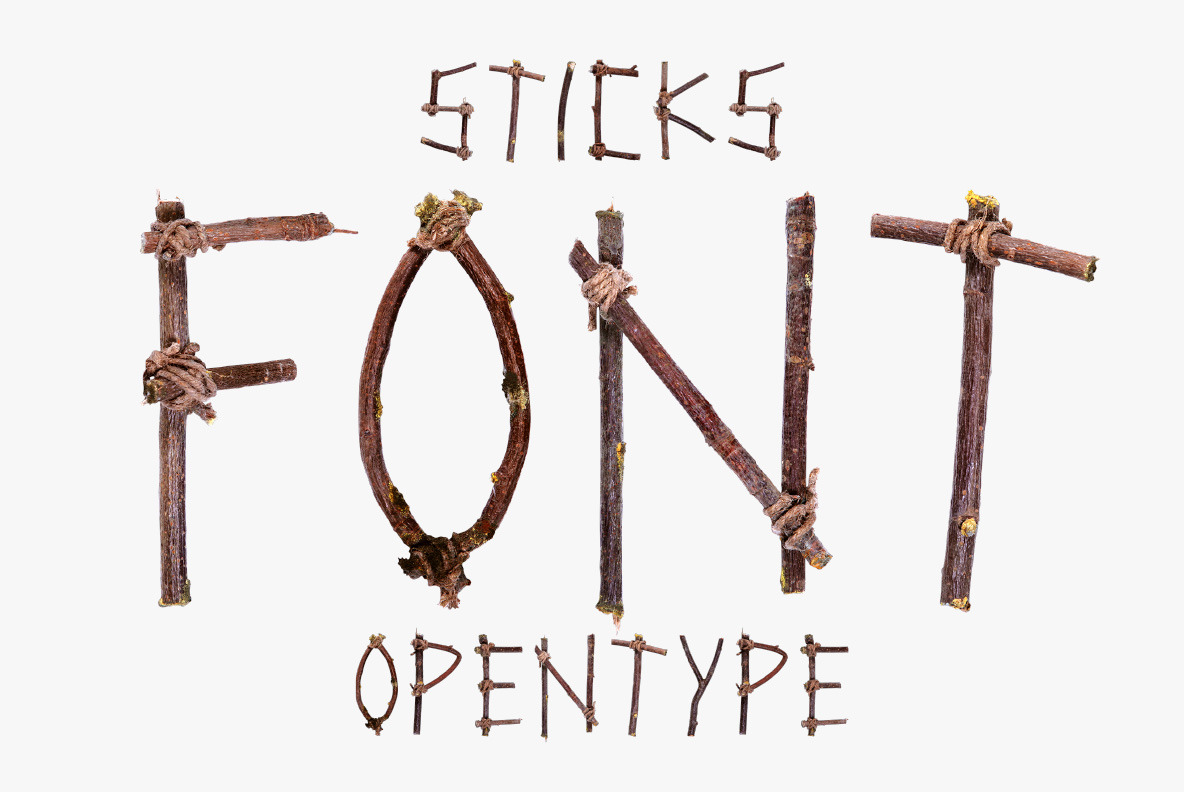 Sticks Font – Handmade Twig Typography Sticks Font constructed from natural twigs tied together with rope