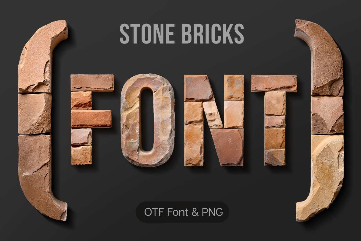 Stone Bricks Font with letters constructed from individual rough stone blocks