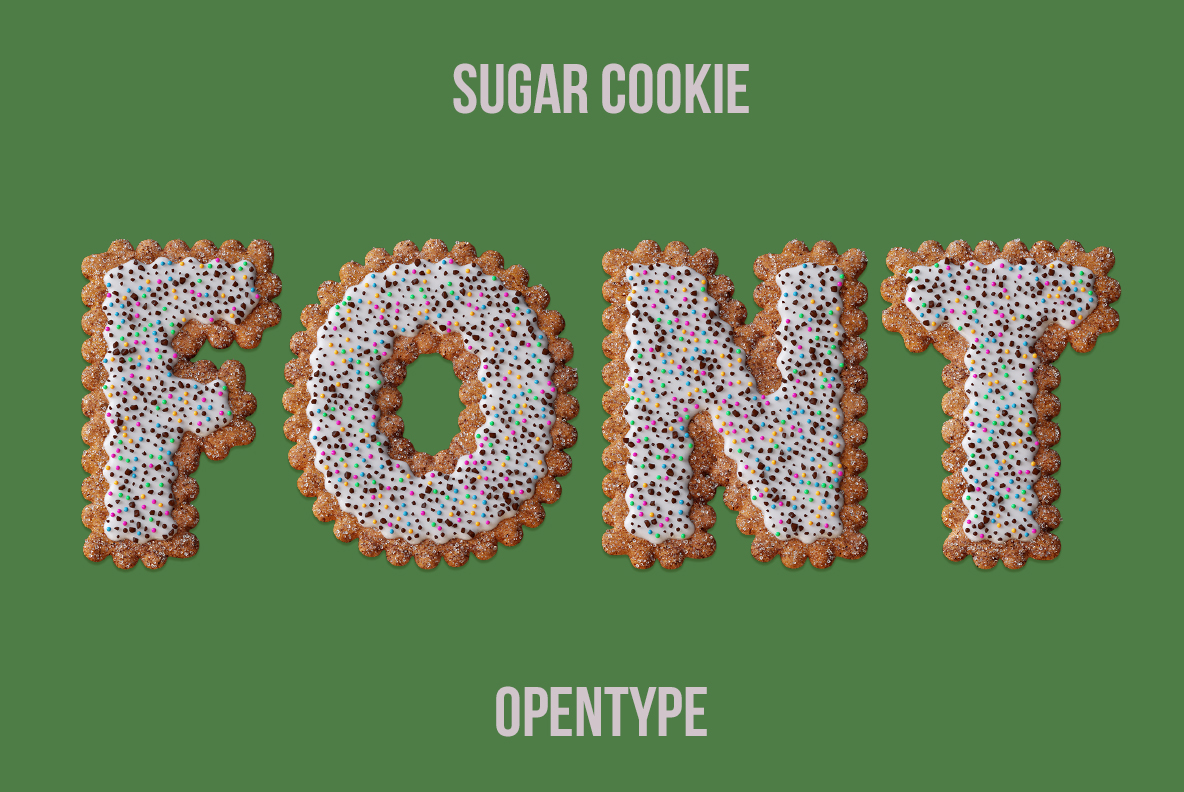 Sugar Cookies Font with realistic baked cookie and sugar textures