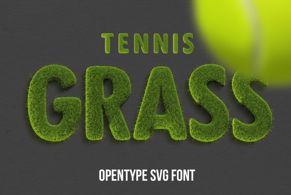 Tennis Grass Font with bold letters covered in realistic green grass