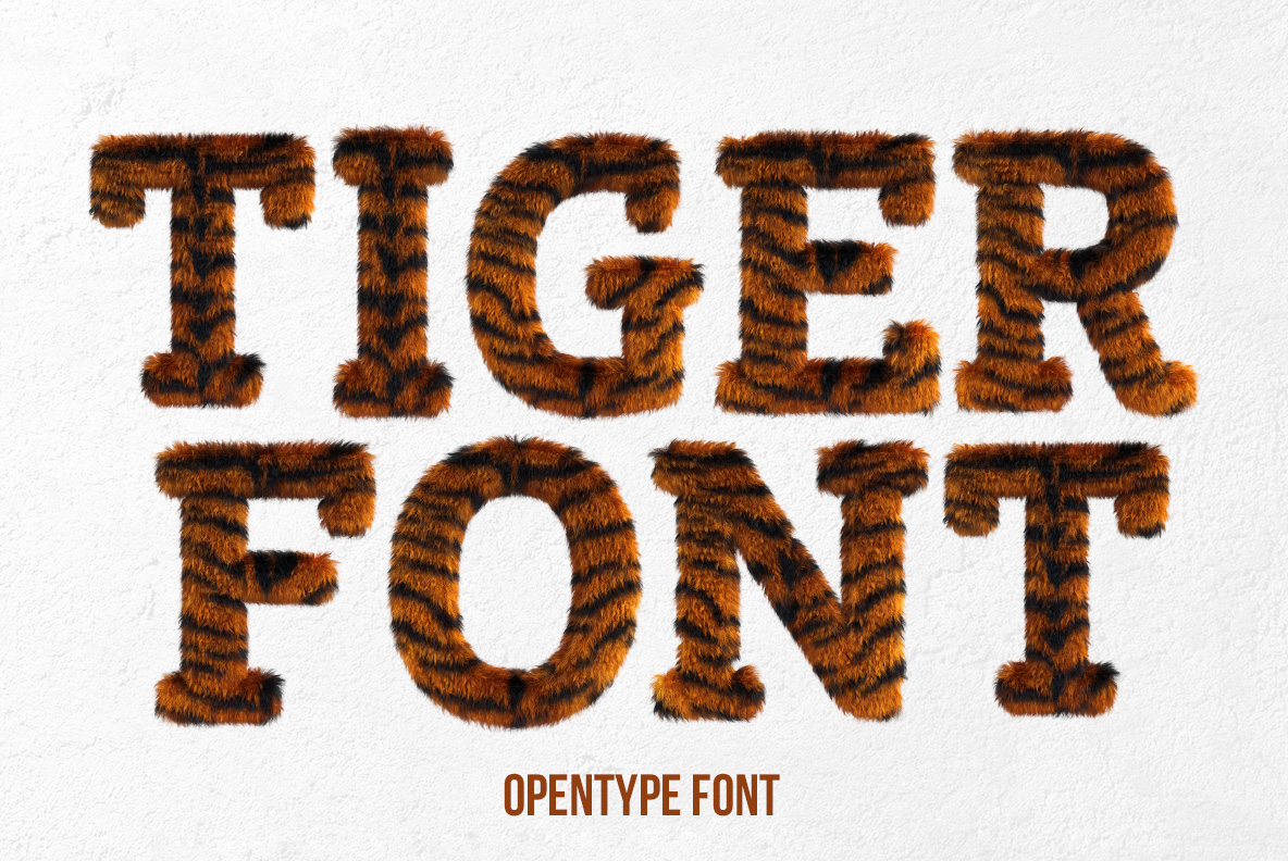 Tiger Font with orange and black striped furry letters