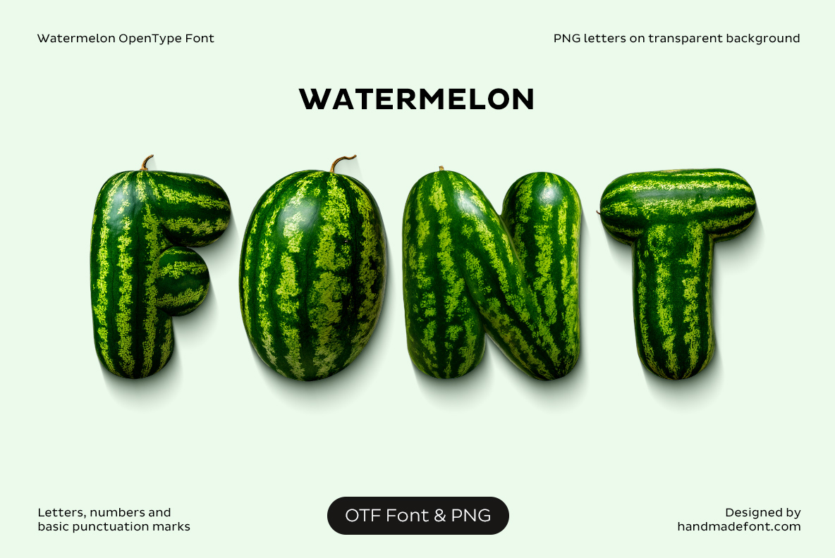 Watermelon Font – Handmade Fruit Typography Watermelon Font with bold 3D letters shaped from realistic green watermelons