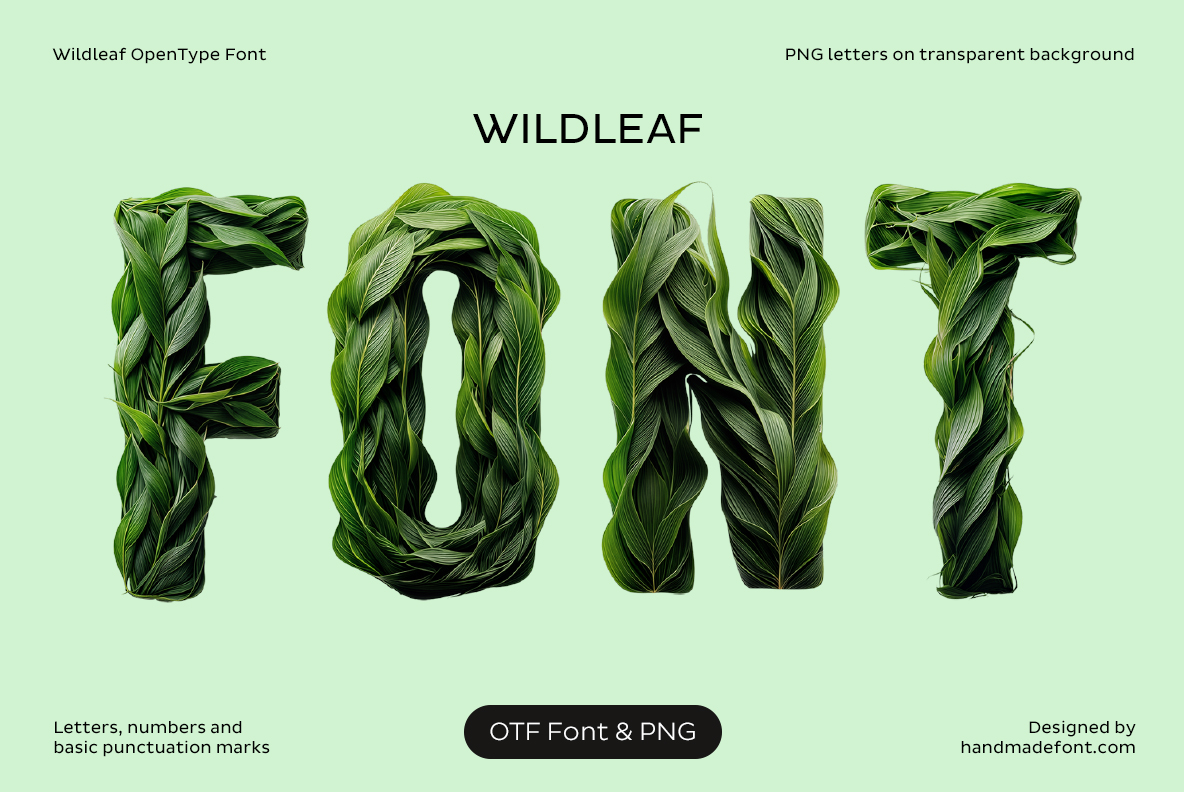 Wildleaf Font with letters formed from dense green leaves and stems