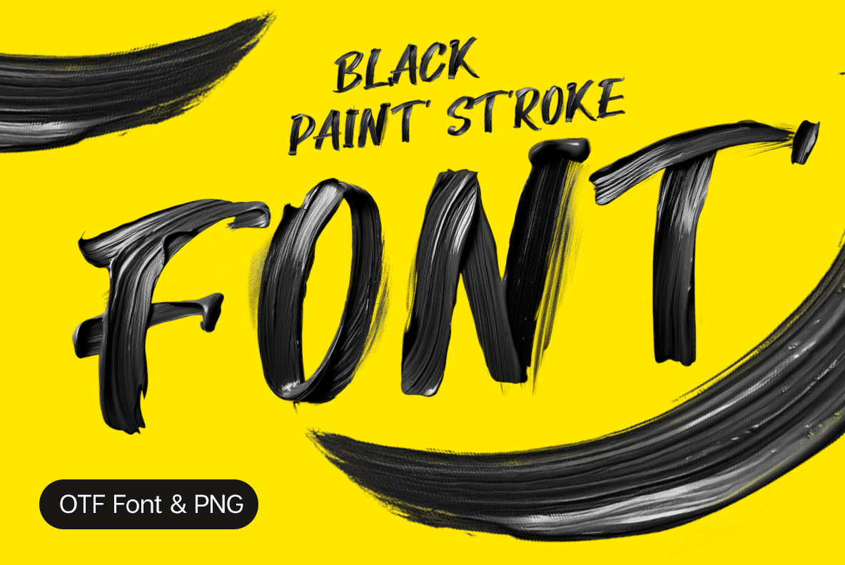 Black Paint Stroke Font made from bold black brush strokes