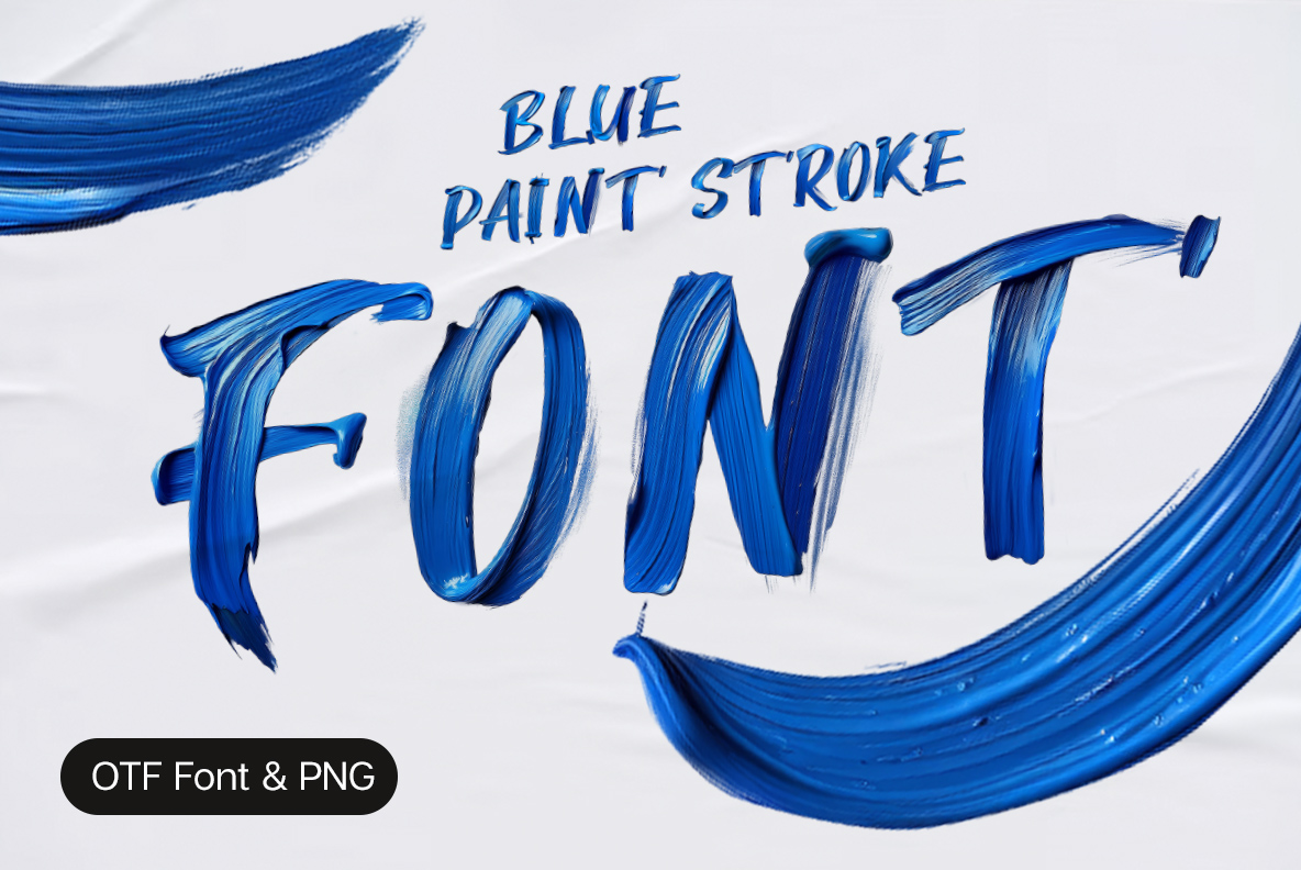 Blue Paint Stroke Font with vivid blue brush stroke letters