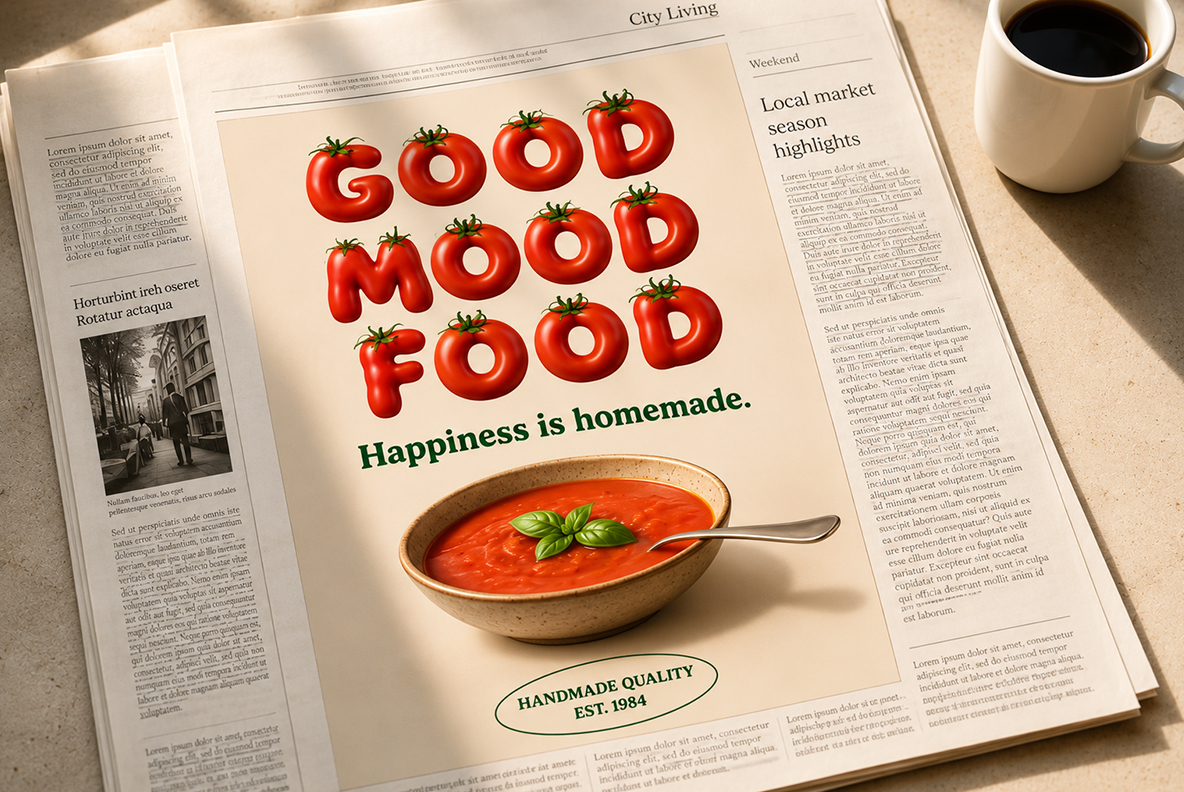 Garden Tomato Font Magazine Mockup Garden Tomato Font magazine mockup demonstrating creative tomato typography for editorial design and food publications.