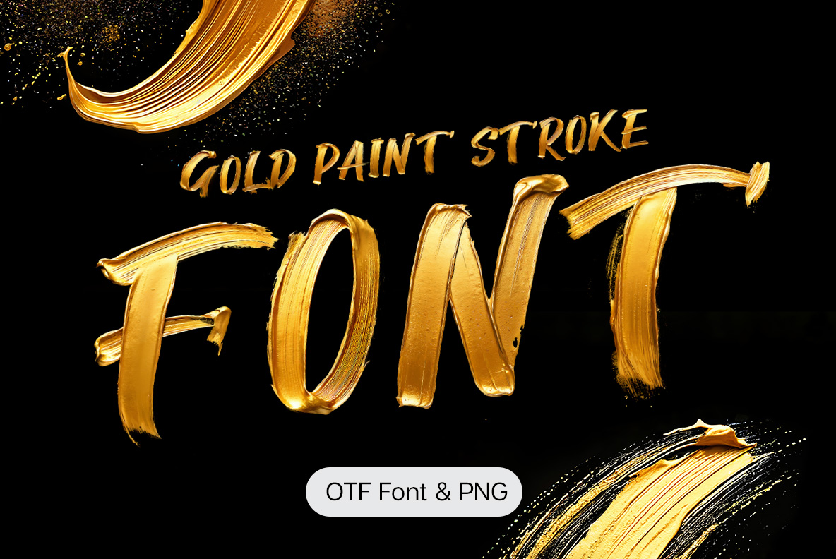 Gold Paint Stroke Font with metallic golden brush strokes