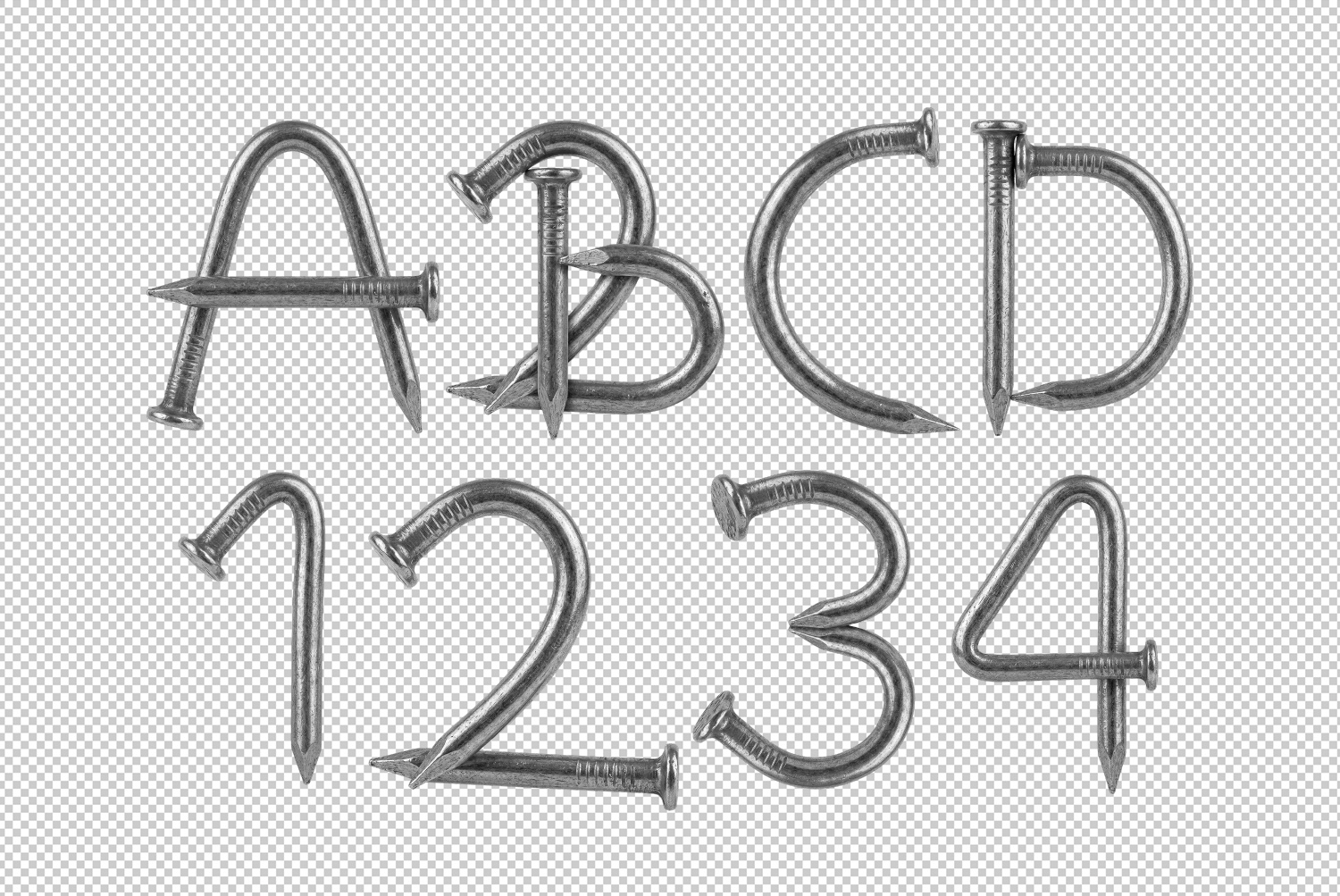 Nails Font – Nail Alphabet and Numbers Nails Font handmade nail alphabet with letters and numbers on a light background