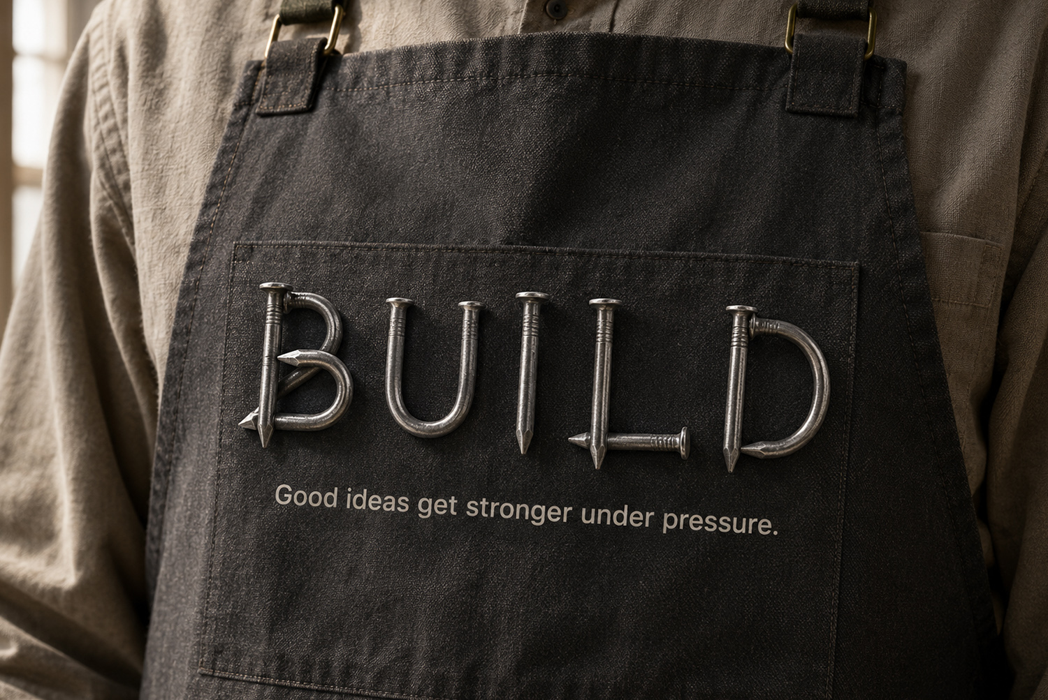 Nails Font – Build Nail Typography Mockup Nails Font mockup with the word Build made from metal nails on a dark background
