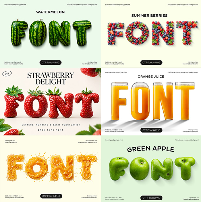 Fruit fonts made by handmadefont
