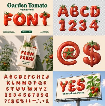 Garden Tomato alphabet. OTF Font and PNG letters.