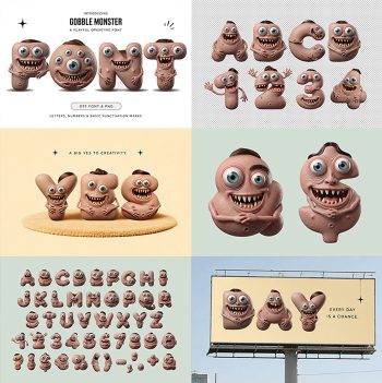 Gobble Monster Alphabet. OTF font and PNG letters.v