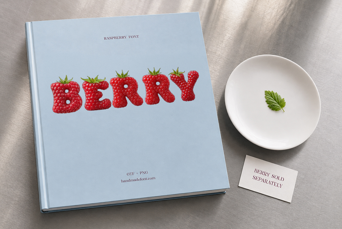 Raspberry Font – BERRY Book Cover Book cover with BERRY written in realistic Raspberry Font letters