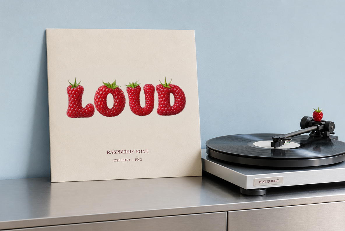 Raspberry Font – LOUD Album Cover Album cover with the word LOUD created in red raspberry letters