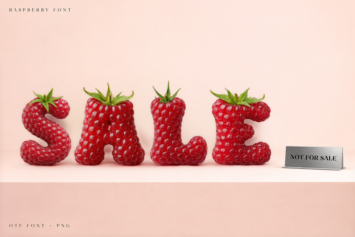 Raspberry Font – SALE Poster Typography SALE poster designed with realistic red Raspberry Font lettering