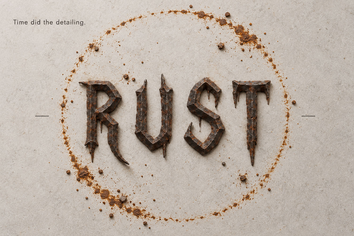 The word RUST in the Gothic Rust Font The word RUST in the Gothic Rust Font ringed by scattered rust flakes on paper
