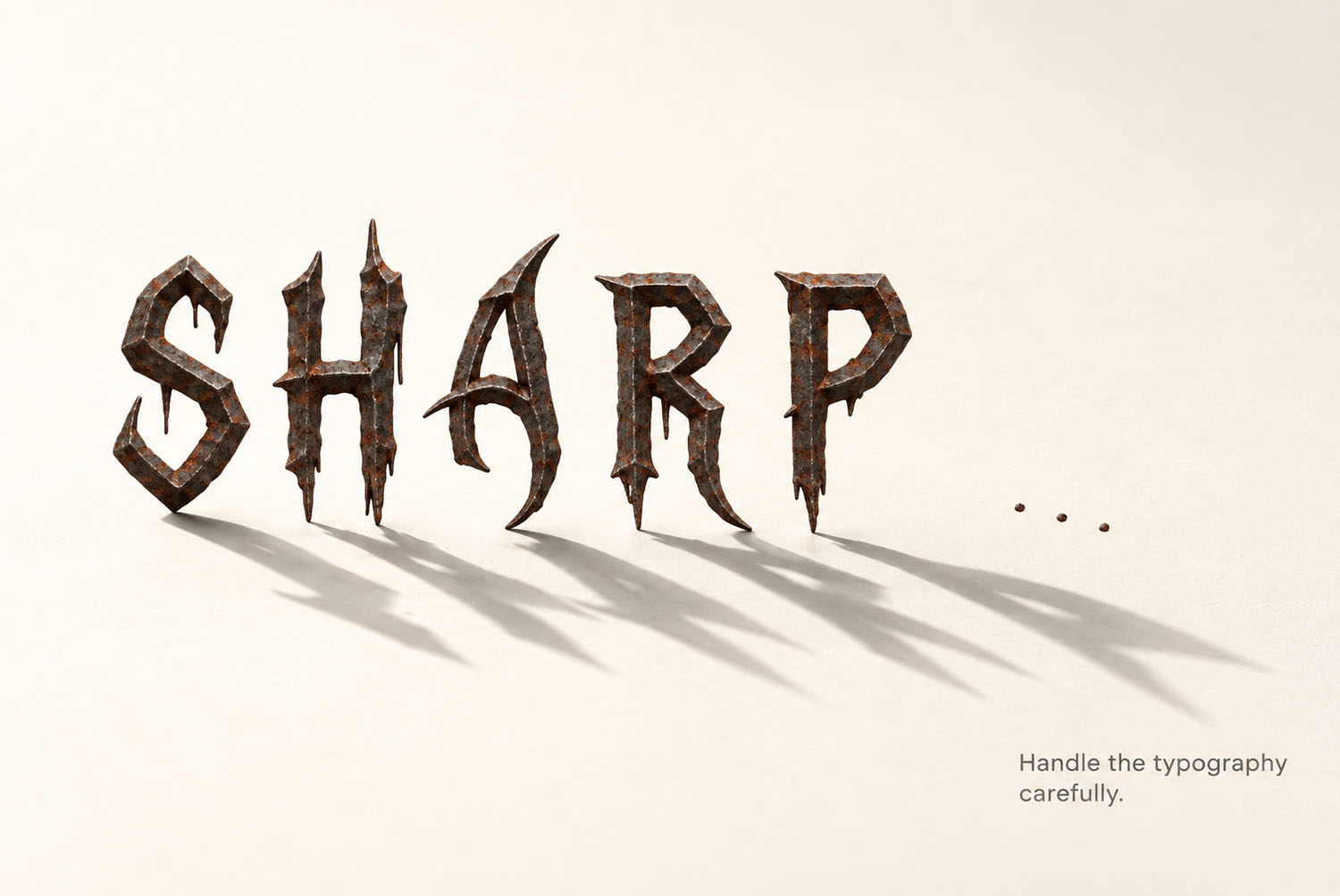 The word SHARP in the Gothic Rust Font The word SHARP in the Gothic Rust Font casting a long shadow across cream paper