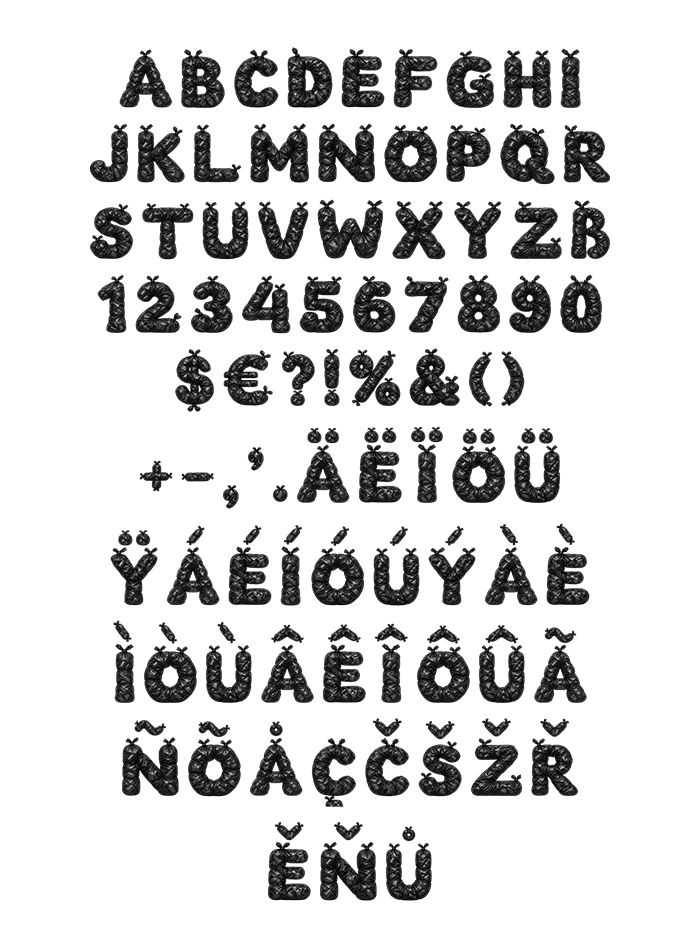 Full alphabet of the Urban Rubbish Font on a grey background