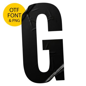 Letter G of the Noir Sticker Font on a light square with the OTF and PNG badge