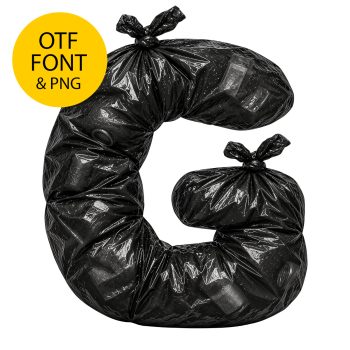 Letter G of the Urban Rubbish Font built from a tied black bin bag