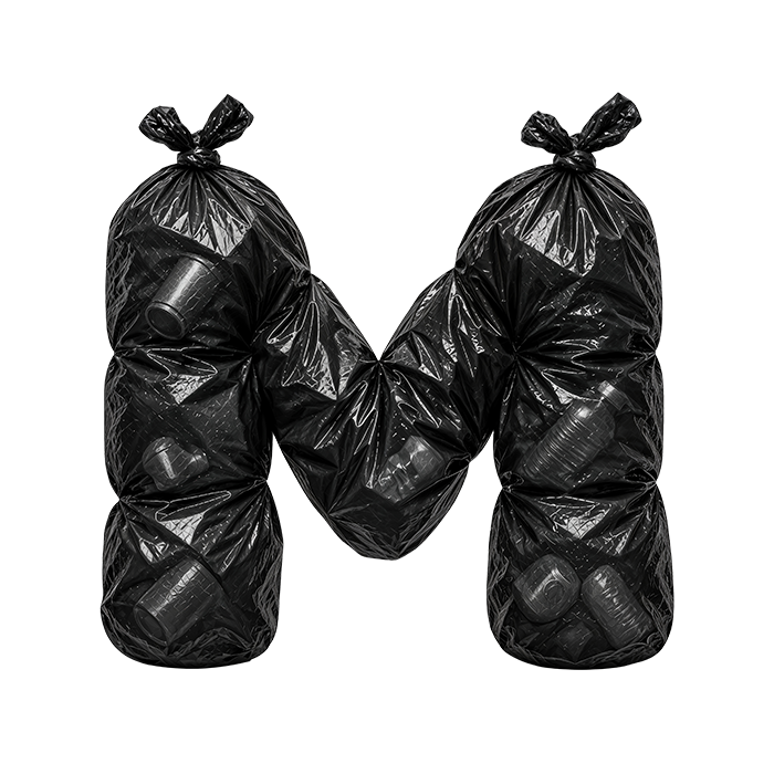 Letter M of the Urban Rubbish Font with a knot on each stem