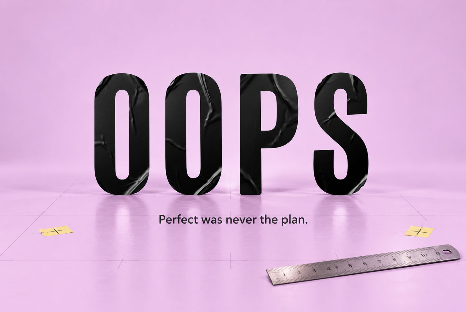 Noir Sticker Font OOPS on Lilac OOPS in the Noir Sticker Font on a lilac surface with a steel ruler