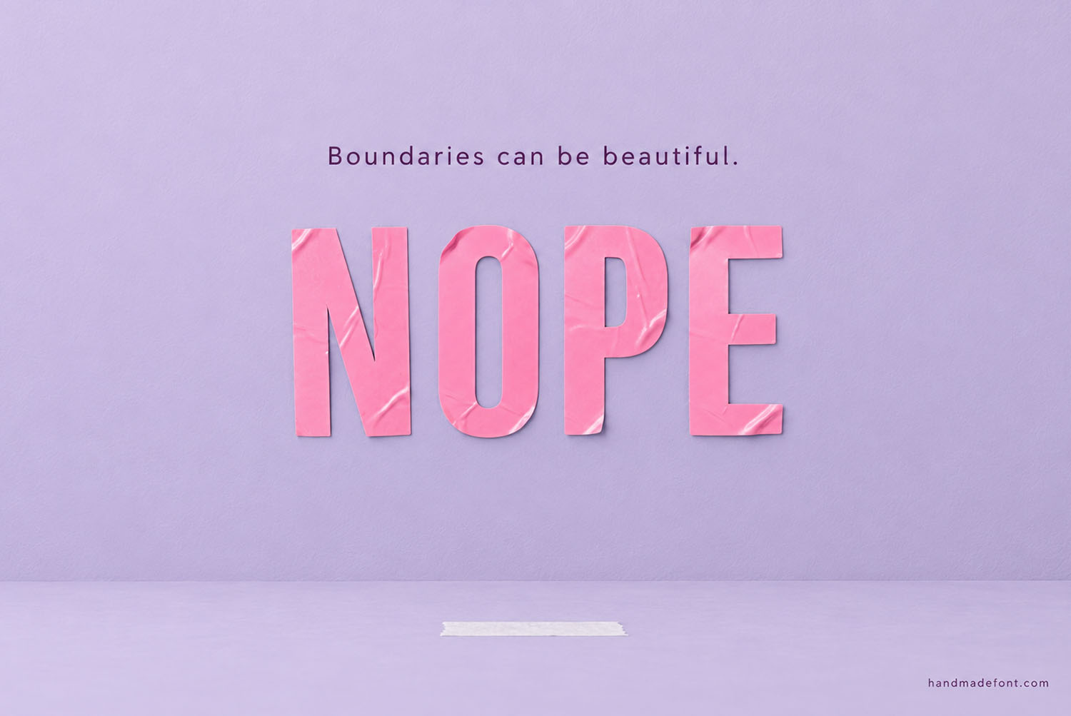 Pink Sticker Font Nope Lettering The word NOPE in the Pink Sticker Font on a lilac background with a lifted corner