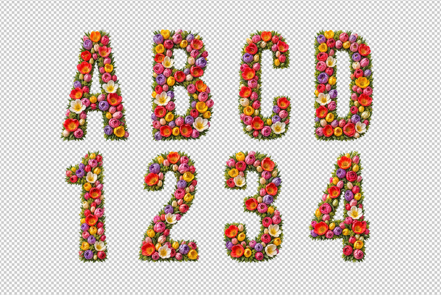 Tulip Font transparent PNG letters Separate transparent PNG letters and numbers of the Tulip Font
