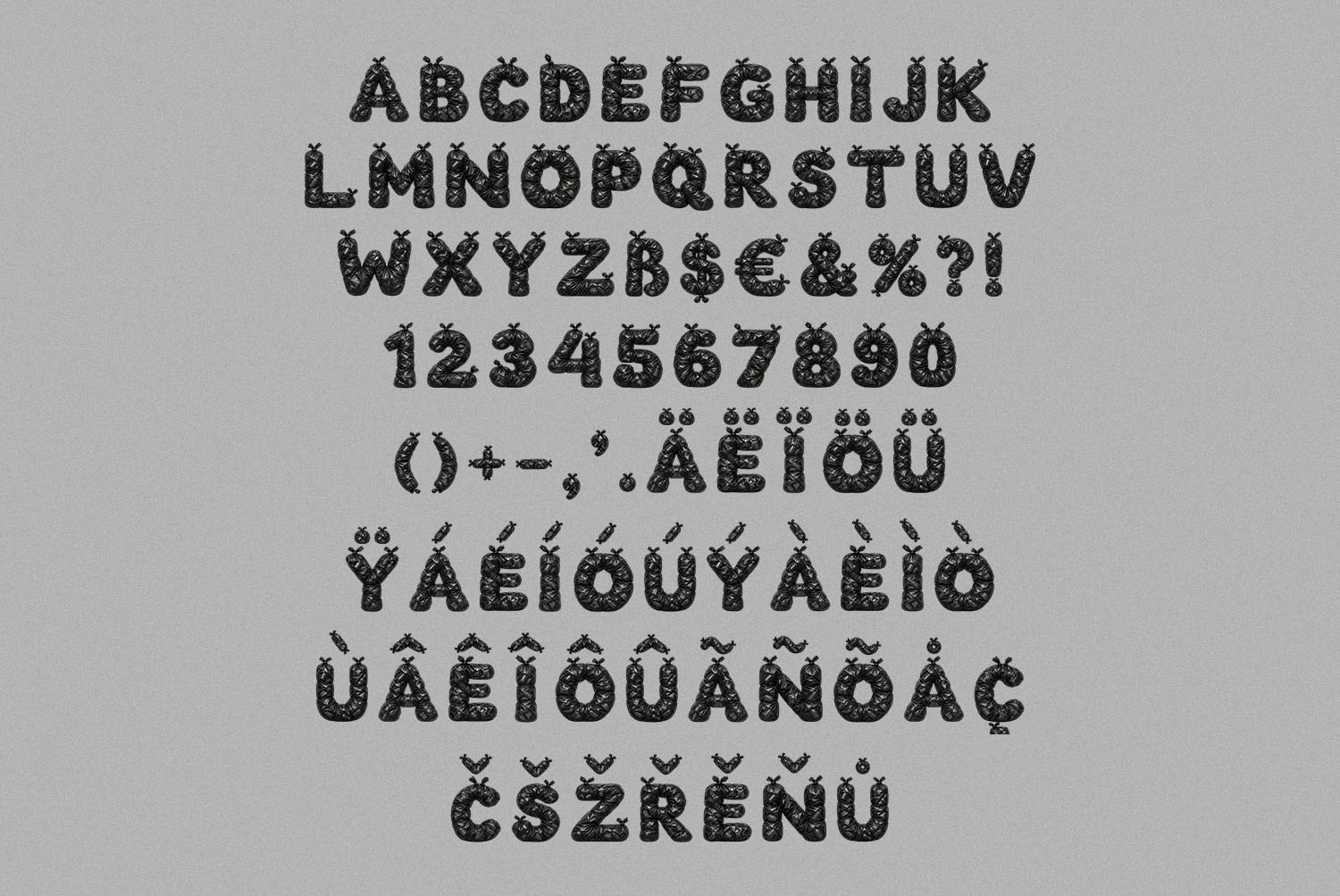 Urban Rubbish Font alphabet sheet Urban Rubbish Font alphabet with numbers, accents and punctuation