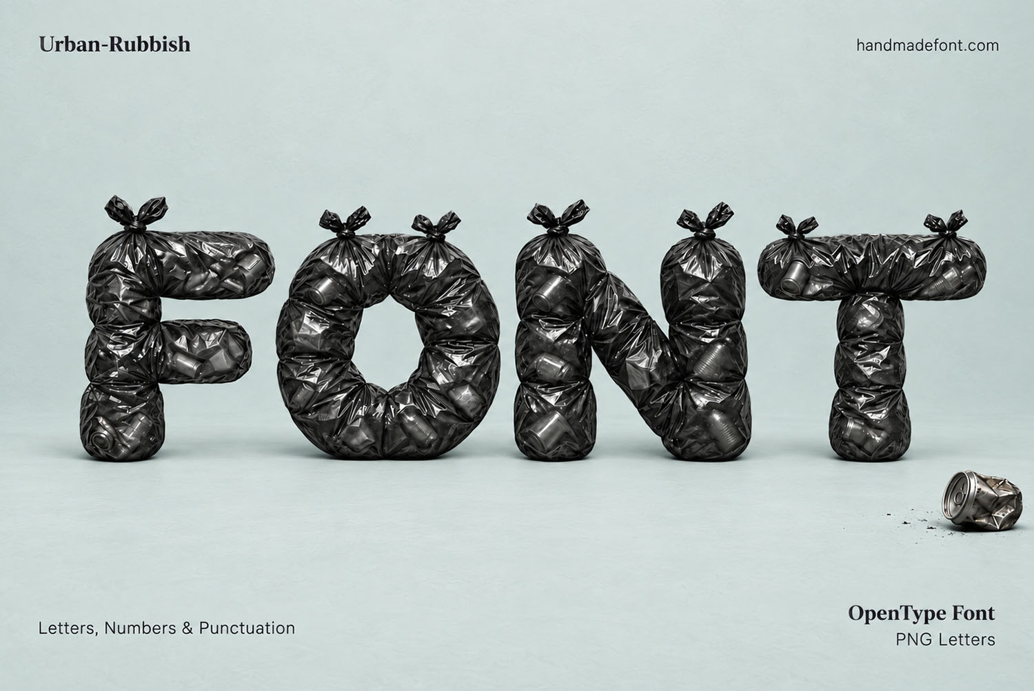 Urban Rubbish Font cover image Cover image showing the Urban Rubbish Font name in bag letters