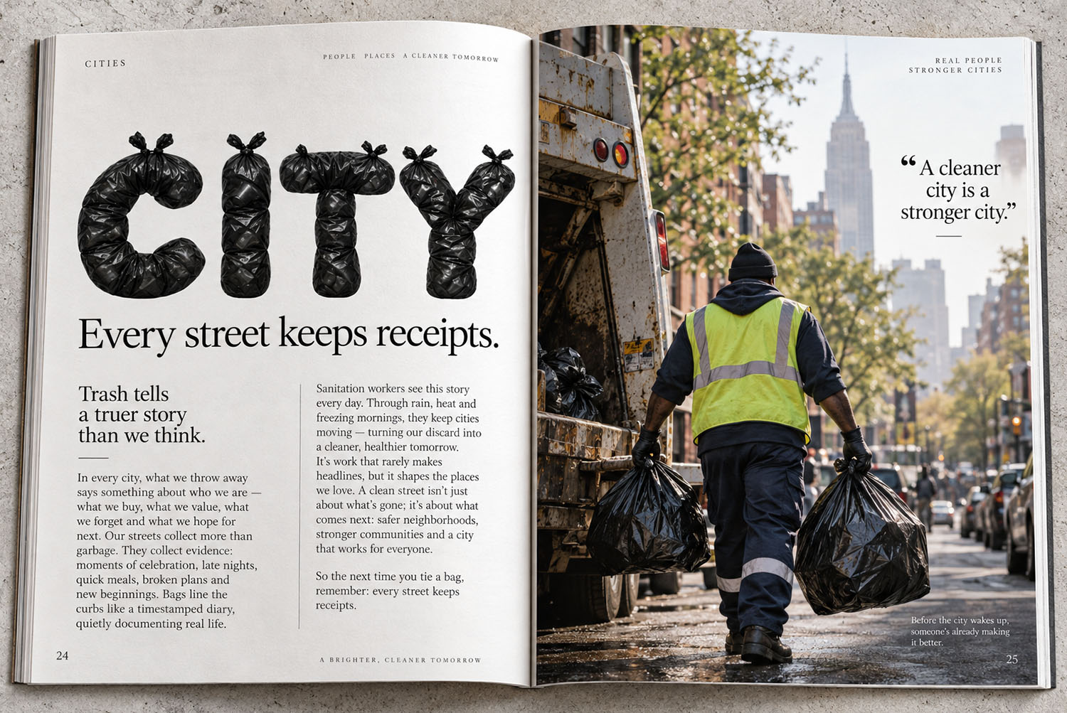 Magazine spread set in the Urban Rubbish Font Magazine spread with the word CITY set in the Urban Rubbish Font